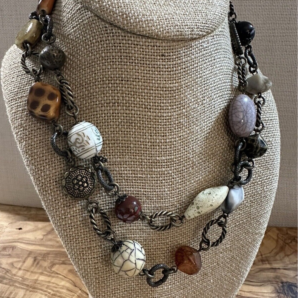 Premier Design Gorgeous Bohemian Multi-Color Beaded Shell Glass Artful Necklace